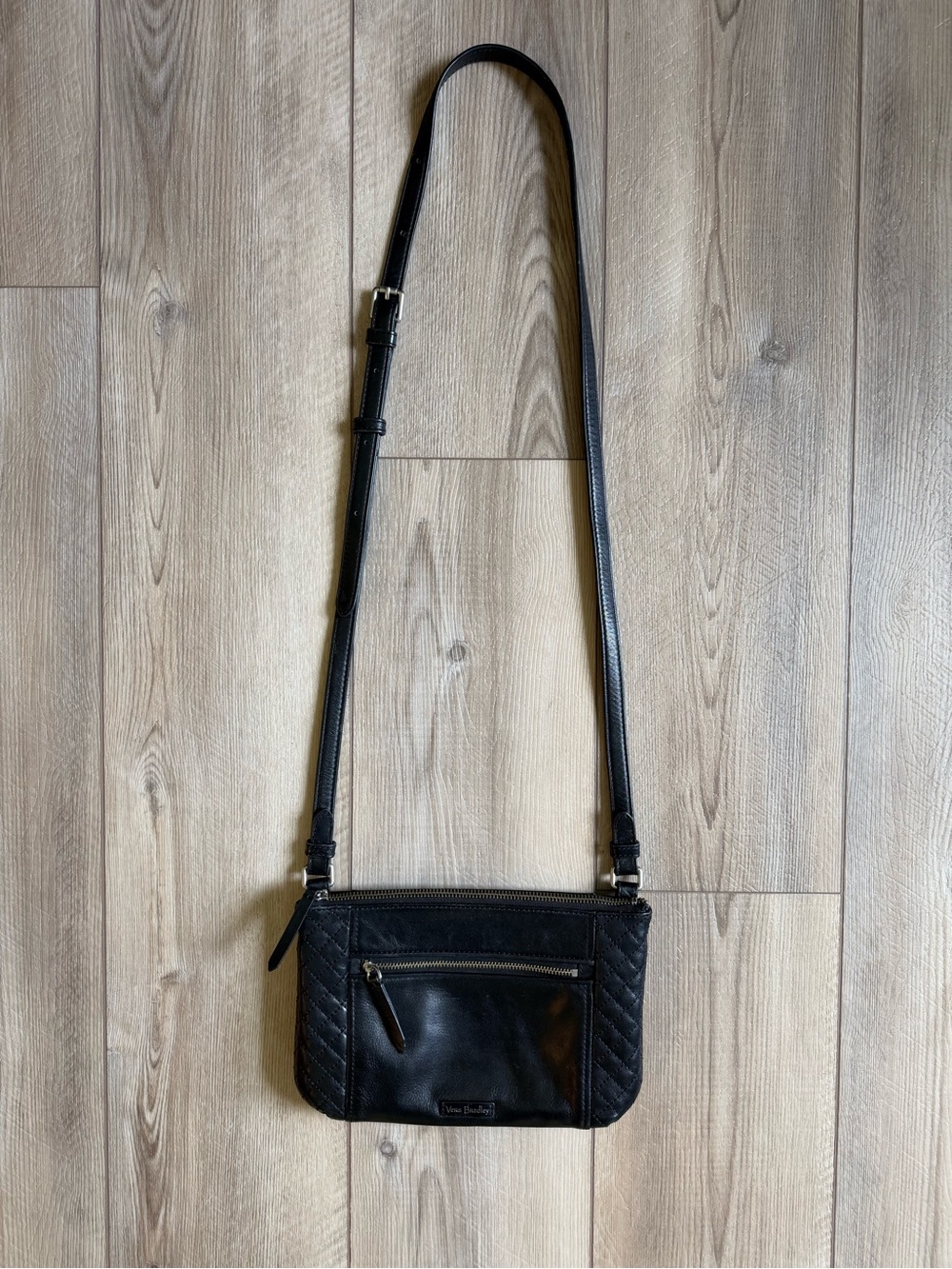 Vera Bradley Carry-All Black Quilted Leather Crossbody Purse